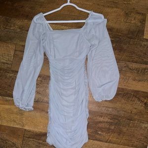 Mesh long sleeve squat neck dress